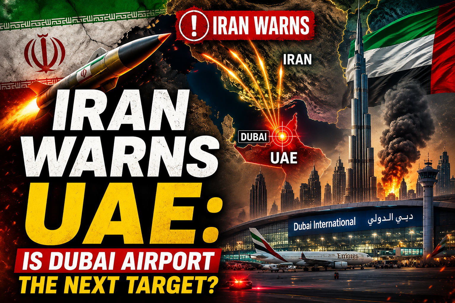 Iran warns the UAE after reported US strikes, raising concerns over possible missile attacks on Dubai and Abu Dhabi airports.